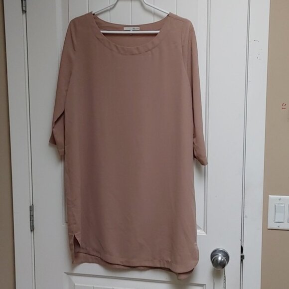 Oak + Fort light brown dark beige 3/4 sleeve tunic shirt blouse top dress - Picture 1 of 7